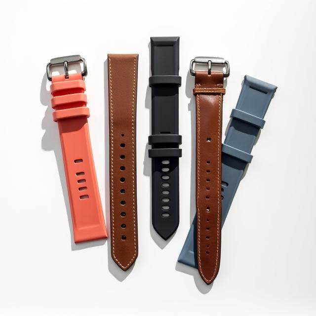 Assorted ChronoPulse straps in leather, nylon and silicone