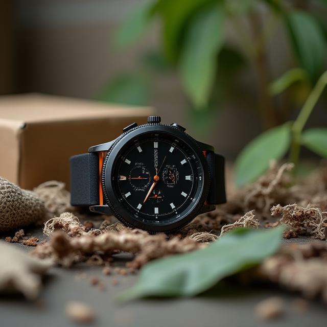 ChronoPulse watch on recycled materials background